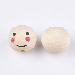 Printed Natural Wood European Beads&nbsp;WOOD-T019-13B-02