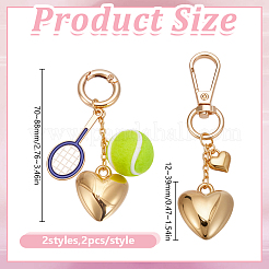 4Pcs 2 Styles Badminton Racket Alloy Enamel & Heart CCB Plastic & Cloth Fabric Tennis Pendant Decorations&nbsp;HJEW-DR00271