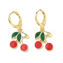 Cherry Brass Enamel Dangle Leverback Earrings&nbsp;EJEW-F389-15G