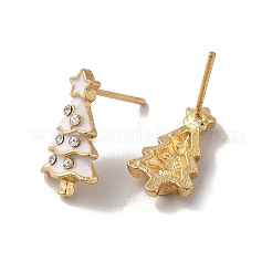 Enamel Christmas Tree Alloy Glass Rhinestone Stud Earrings for Women&nbsp;EJEW-E284-04LG