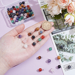 80Pcs 10 Styles Natural & Synthetic Mixed Gemstone Round Connector Charms&nbsp;PALLOY-UN00031