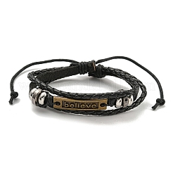 Braided PU Leather & Waxed Cords Triple Layer Multi-strand Bracelets&nbsp;BJEW-P329-06