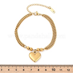 304 Stainless Steel Heart Charm Bracelets&nbsp;BJEW-Z106-07G
