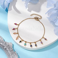 3mm Round Faceted Natural Amethyst & Lapis Lazuli & African Turquoise(Jasper) & Sunstone & Ruby/Red Corundum Charm Bracelets&nbsp;BJEW-JB10595