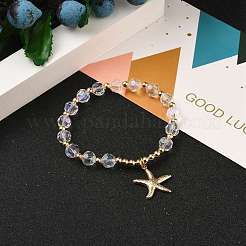 Brass Starfish Charm Bracelets&nbsp;BJEW-JB05571-03
