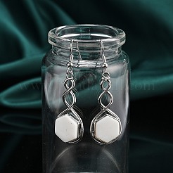Hexagon Natural Shell Dangle Earrings&nbsp;EJEW-K298-02P