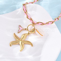 Starfish & Mermaid Tail Shape 304 Stainless Steel Enamel Pendant Necklaces&nbsp;NJEW-L465-08G
