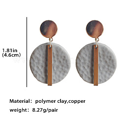 Flat Round with Rectangle Brass Polymer Clay Dangle Stud Earrings&nbsp;FS-WG657FE-01