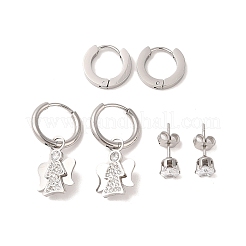 3 Pairs 3 Styles 304 Stainless Steel Hoop & Studs Earrings Set for Women&nbsp;EJEW-K279-13P