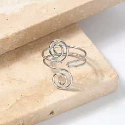304 Stainless Steel Round Wrap Open Cuff Rings for Women Men&nbsp;RJEW-Z071-02A-P