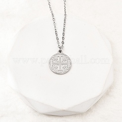 Jerusalem Cross 304 Stainless Steel Medal Pendant Necklaces&nbsp;NJEW-D349-01P