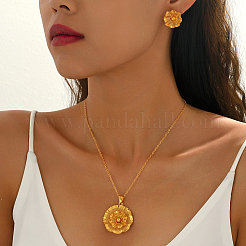 Hollow Brass Flower Stud Earrings & Pendant Necklaces Sets for Women&nbsp;MA5194