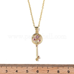 Brass Micro Pave Cubic Zirconia Heart Key Pendant Necklaces for Women&nbsp;NJEW-R027-03G-02