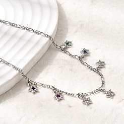 Brass Micro Pave Cubic Zirconia Star Pendant Necklaces&nbsp;NJEW-B157-12P