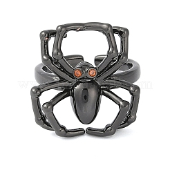 Halloween Spider Brass Rhinestone Open Cuff Rings&nbsp;RJEW-S419-01B-01