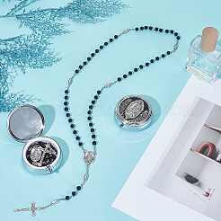 2Pcs Black Round Glass Pearl & Iron Rosary Bead Necklaces&nbsp;NJEW-GO0001-15
