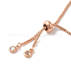 Rack Plating Brass Micro Pave Clear & Dark Blue Cubic Zirconia Box Chain Lotus Flower Link Slider Bracelets&nbsp;BJEW-G716-01RG