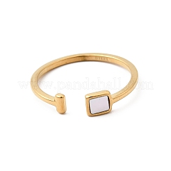 304 Stainless Steel & Natural Shell Cuff Rings for Women&nbsp;RJEW-G372-01G-03