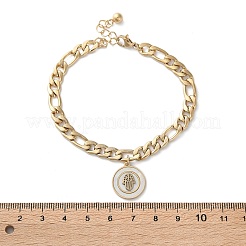 304 Stainless Steel Flat Round with Hamsa Hand Charm Bracelets&nbsp;BJEW-A036-13G-02