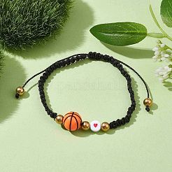 Sport Theme Acylic & Alloy Braided Bead Bracelet&nbsp;BJEW-JB10122-04