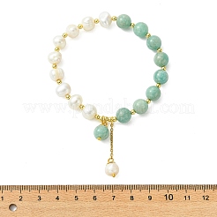 Round Natural Amazonite & Cultured Freshwater Pearl Beaded Charm Bracelets&nbsp;BJEW-JB14061-01