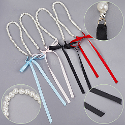 5Pcs 5 Colors ABS Plastic Pearl Round Beaded with Polyester Cord Pendant Necklaces for Women&nbsp;NJEW-CY0001-03