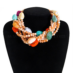 Exaggerated Bohemia Resin Round Teardrop Multi-Strand Handmade Beaded Necklaces for Women&nbsp;FS-WGE26D9-01