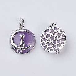 Natural Amethyst Flat Round Pendants&nbsp;G-K234-D09