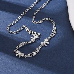 Brass Pave Clear Cubic Zirconia Bowknot and Hollow Moon Link Chain Necklaces&nbsp;NJEW-D348-02P