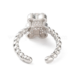 Bear Rack Plating Brass Micro Pave Clear Cubic Zirconia Open Rings&nbsp;RJEW-D020-03P