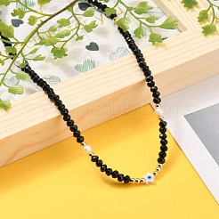 Star with Evil Eye Natural White Shell Beaded Necklaces&nbsp;NJEW-JN03147-02