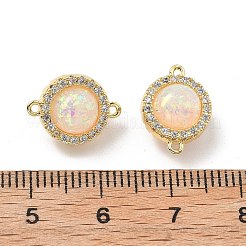 Brass Micro Pave Clear Cubic Zirconia Flat Round Connector Charms&nbsp;KK-B129-24G-01