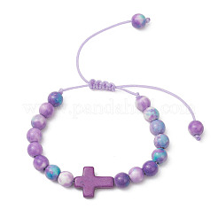 Dyed Natural Ocean White Jade & Synthetic Ocean White Jade & Dyed Turquoise Round Beads Braided Bead Bracelets for Women&nbsp;BJEW-JB13118