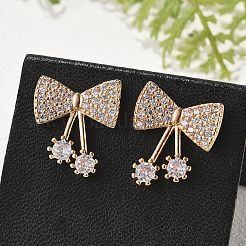 Brass Micro Pave Clear Cubic Zirconia Stud Earrings for Women&nbsp;EJEW-G428-26G-03