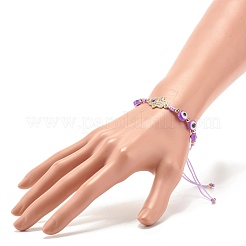 Flat Round with Evil Eye Resin Braided Beads Bracelet&nbsp;BJEW-JB07350