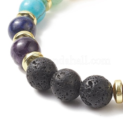 Dyed Natural & Synthetic Mixed Gemstone & Brass Virgin Mary Beaded Stretch Bracelet&nbsp;BJEW-JB09321