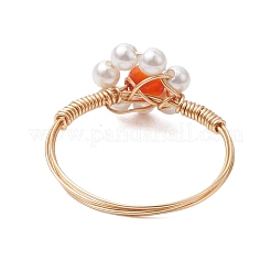 Flower Natural Amethyst & Red Agate & Green Aventurine & Tiger Eye & Apatite & Shell Pearl Finger Rings&nbsp;RJEW-JR00780