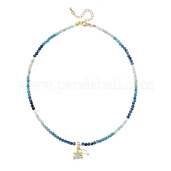 Gradient Color Brass Pave Cubic Zirconia Ocean Crab and Natural Pearl Pendant Natural Apatite & Kyanite & Amazonite Faceted Round Beaded Necklaces for Women&nbsp;NJEW-JN06241