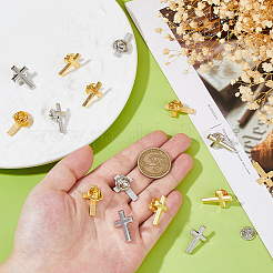 24Pcs 2 Colors Star/Cross Alloy Pin Brooches&nbsp;AJEW-FH0006-08