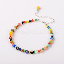 Handmade Millefiori Glass Beads Anklets&nbsp;AJEW-AN00028
