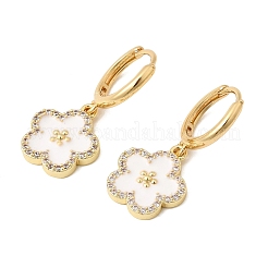 Brass Micro Pave Clear Cubic Zirconia Enamel Dangle Hoop Earrings&nbsp;EJEW-G471-07G-02