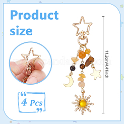 4Pcs Natural Red Aventurine & Yellow Aventurine & Tiger Eye and 201 Stainless Steel & ResinPendant Decorations&nbsp;HJEW-UN00146