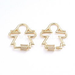 Brass Micro Pave Clear Cubic Zirconia Screw Carabiner Lock Charms&nbsp;X-ZIRC-I041-07G