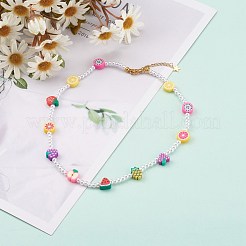 Polymer Clay Fruit Beaded Necklaces&nbsp;NJEW-JN03359