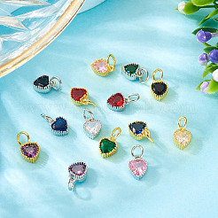 14Pcs 14 Colors Brass Pave Cubic Zirconia Pendants&nbsp;KK-TA0002-08