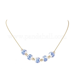 Handmade Flower Printed Porcelain Round Beaded 304 Stainless Steel Snake Chain Necklaces&nbsp;NJEW-JN05361