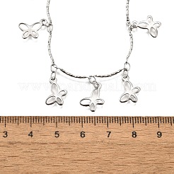 304 Stainless Steel Textured Link Bar Butterfly Charm Tassel Necklaces&nbsp;NJEW-R023-03P