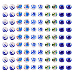 100Pcs 5 Styles Handmade Flower Printed Porcelain Ceramic Beads&nbsp;PORC-TA0001-42D