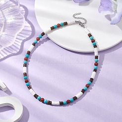 Summer Beach Natural Red Jasper & Synthetic Turquoise & White Shell & Coconut Beaded Necklaces&nbsp;NJEW-JN05012