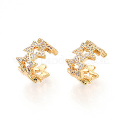 Brass Micro Pave Clear Cubic Zirconia Cuff Earrings&nbsp;KK-T074-35G